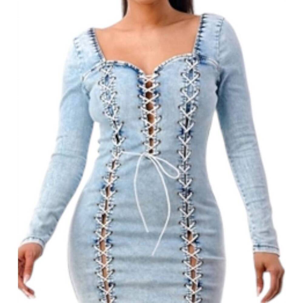 NEW LOVE HIGHLIGHT highlight denim mini dress in stone wash